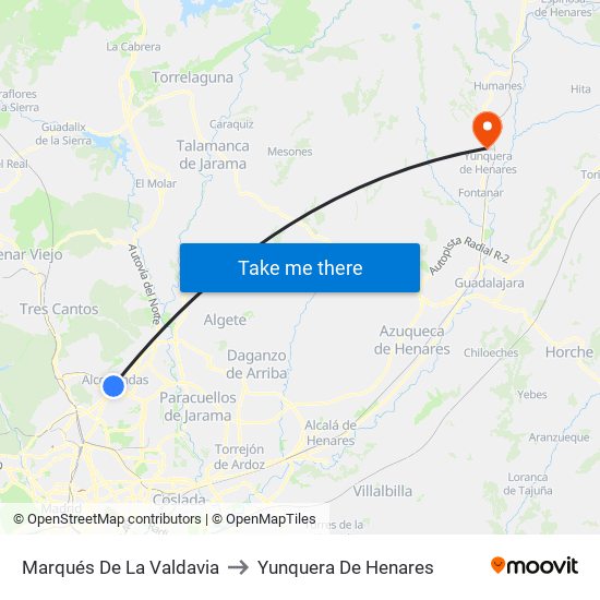 Marqués De La Valdavia to Yunquera De Henares map