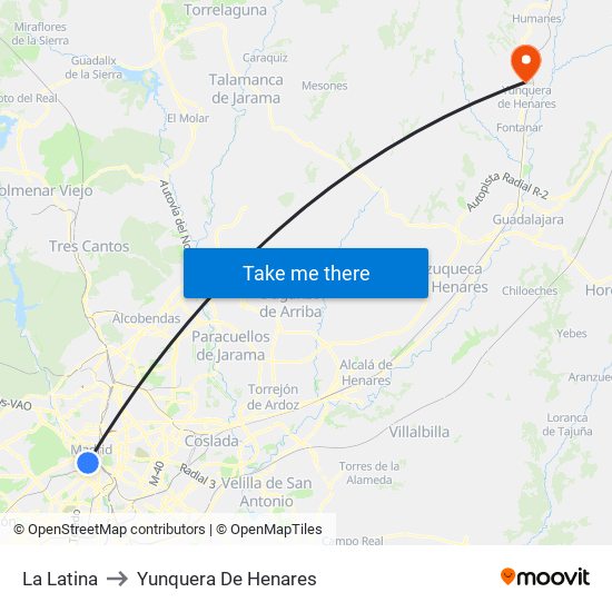 La Latina to Yunquera De Henares map
