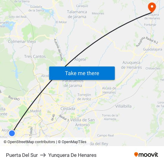 Puerta Del Sur to Yunquera De Henares map