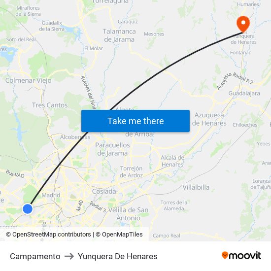 Campamento to Yunquera De Henares map