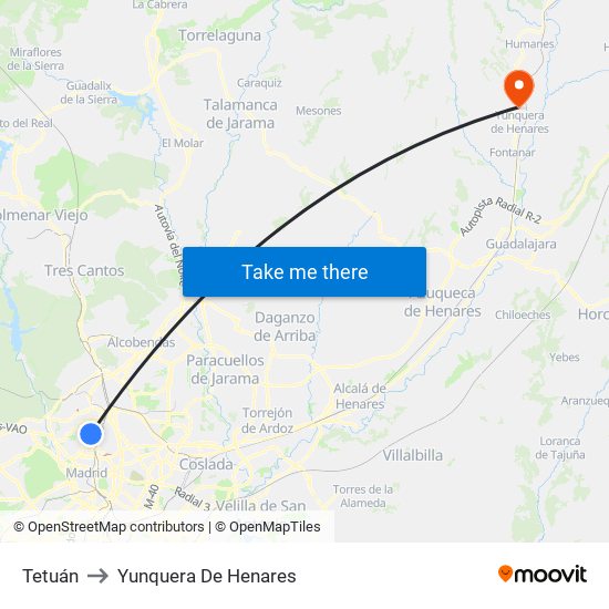 Tetuán to Yunquera De Henares map