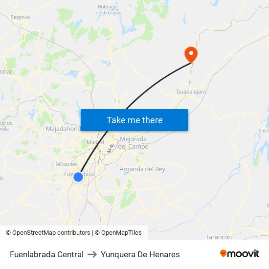Fuenlabrada Central to Yunquera De Henares map