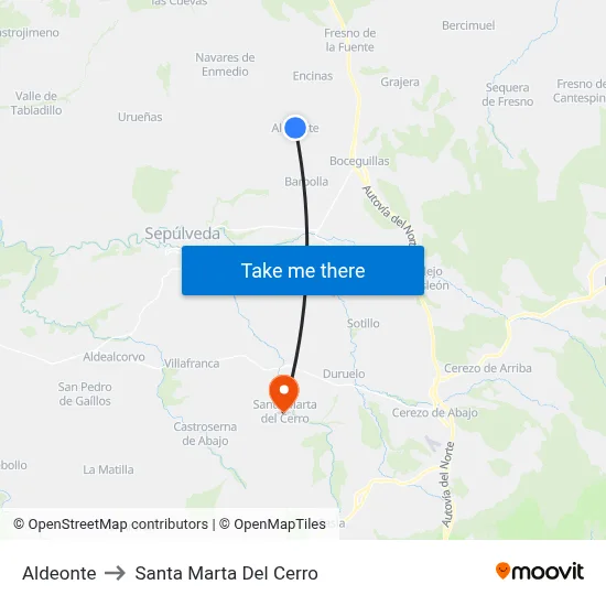 Aldeonte to Santa Marta Del Cerro map