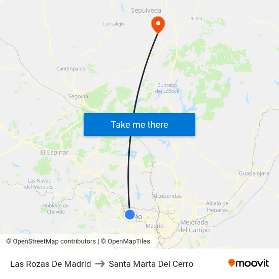 Las Rozas De Madrid to Santa Marta Del Cerro map