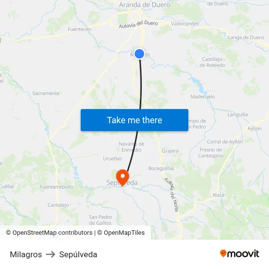 Milagros to Sepúlveda map