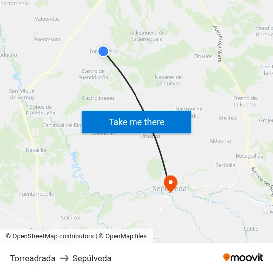 Torreadrada to Sepúlveda map