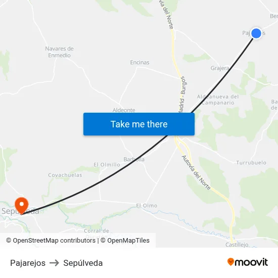 Pajarejos to Sepúlveda map