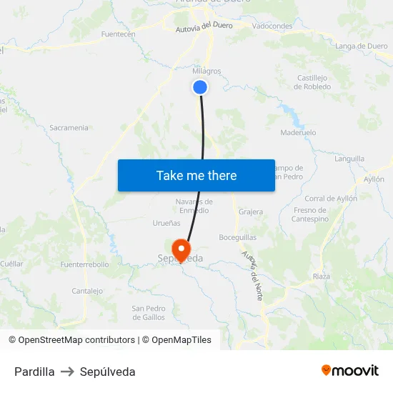 Pardilla to Sepúlveda map