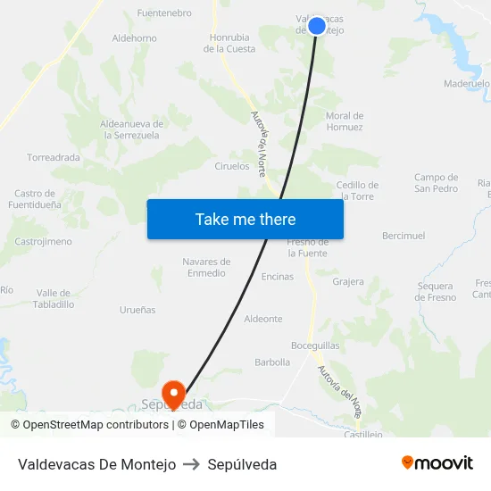Valdevacas De Montejo to Sepúlveda map