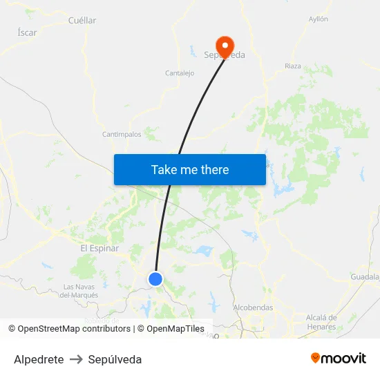Alpedrete to Sepúlveda map