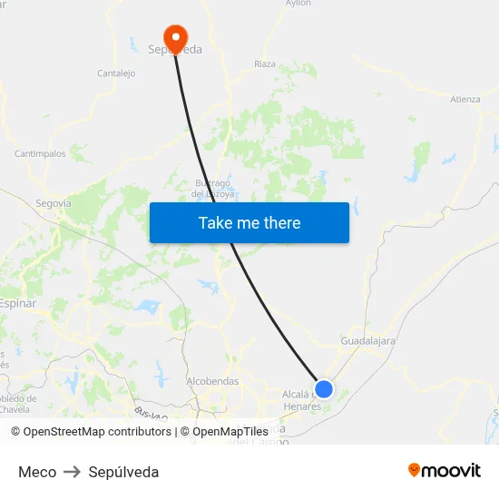 Meco to Sepúlveda map