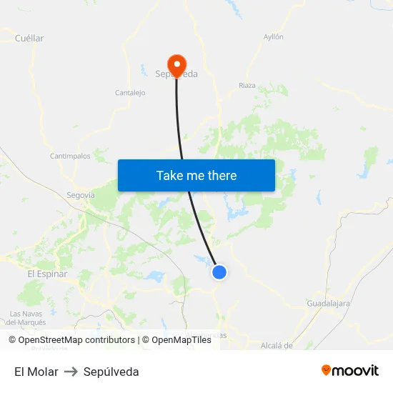 El Molar to Sepúlveda map