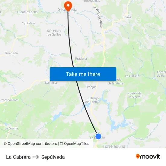 La Cabrera to Sepúlveda map