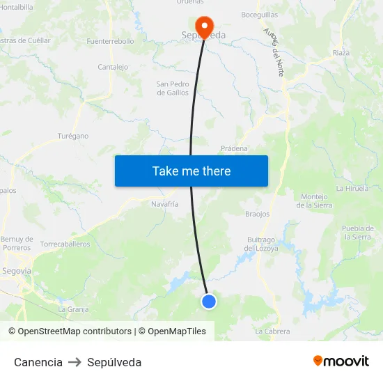 Canencia to Sepúlveda map