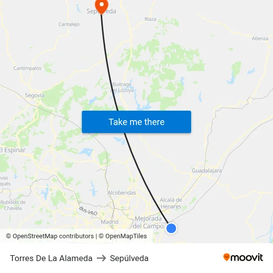 Torres De La Alameda to Sepúlveda map