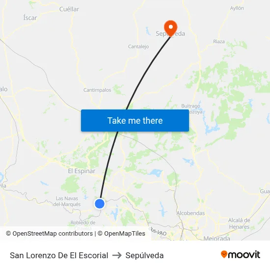 San Lorenzo De El Escorial to Sepúlveda map