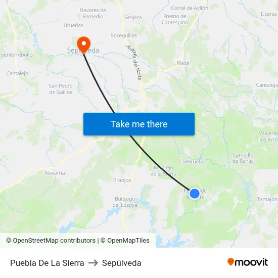 Puebla De La Sierra to Sepúlveda map