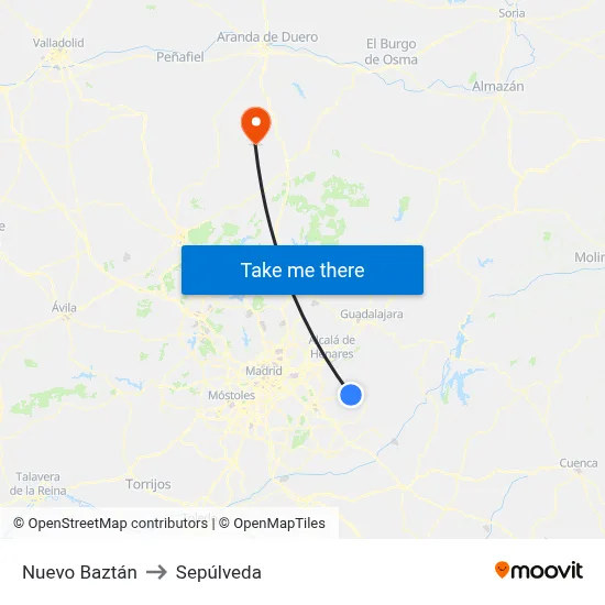 Nuevo Baztán to Sepúlveda map