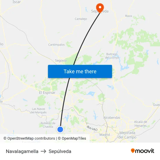 Navalagamella to Sepúlveda map