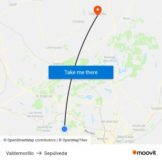 Valdemorillo to Sepúlveda map