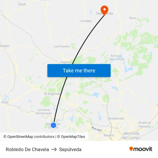 Robledo De Chavela to Sepúlveda map