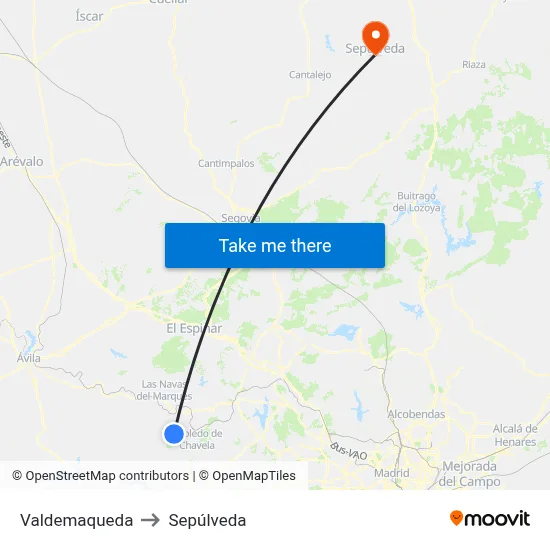 Valdemaqueda to Sepúlveda map