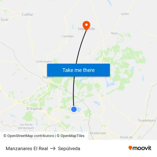 Manzanares El Real to Sepúlveda map