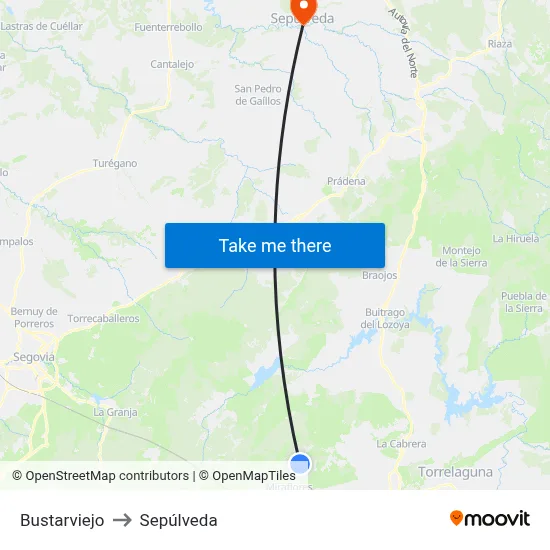 Bustarviejo to Sepúlveda map
