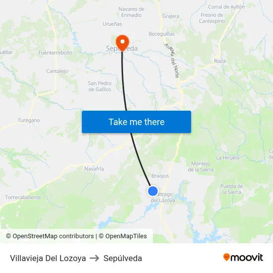 Villavieja Del Lozoya to Sepúlveda map