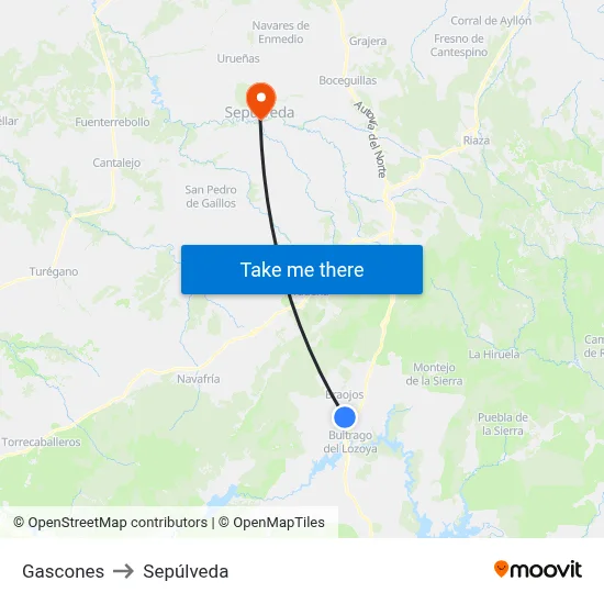 Gascones to Sepúlveda map
