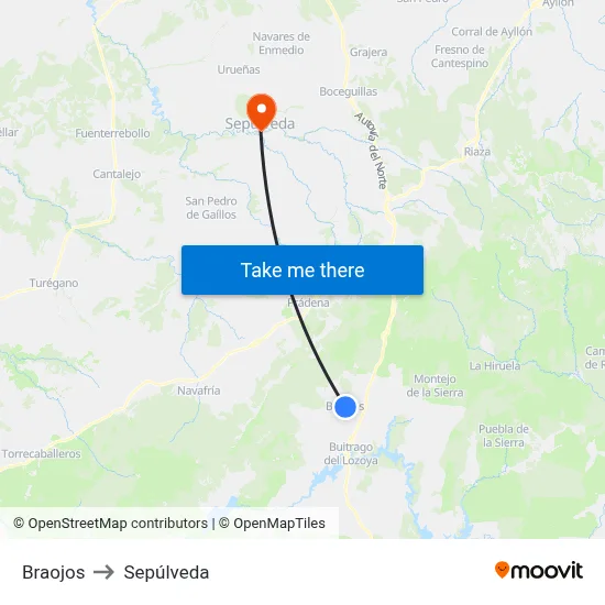 Braojos to Sepúlveda map