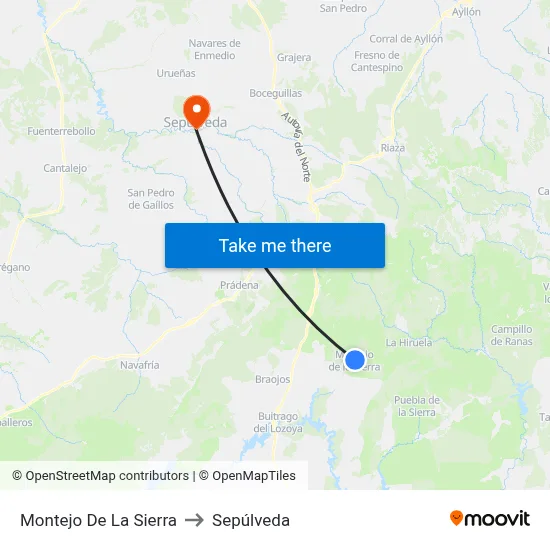 Montejo De La Sierra to Sepúlveda map
