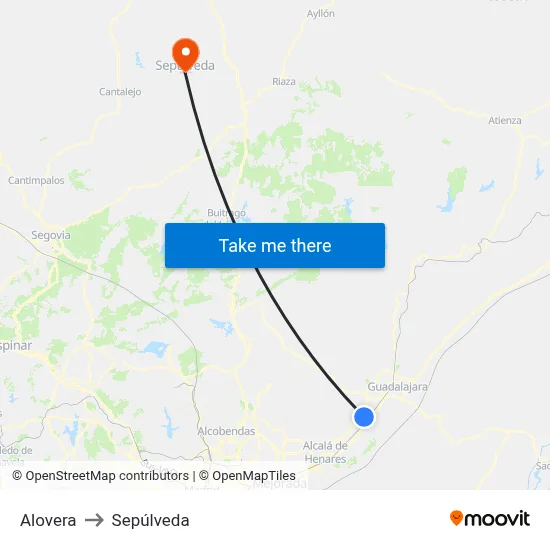 Alovera to Sepúlveda map