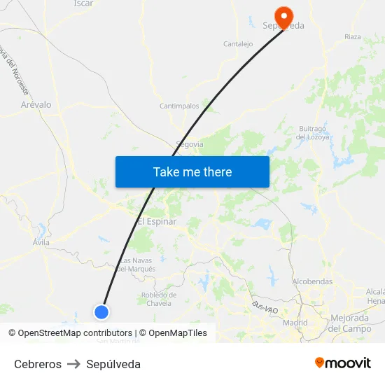 Cebreros to Sepúlveda map