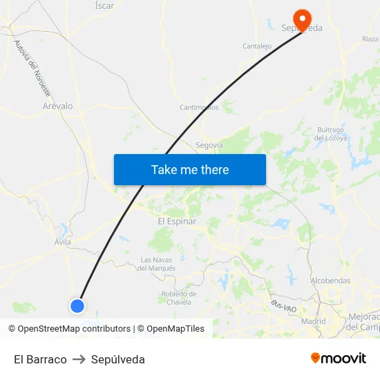 El Barraco to Sepúlveda map