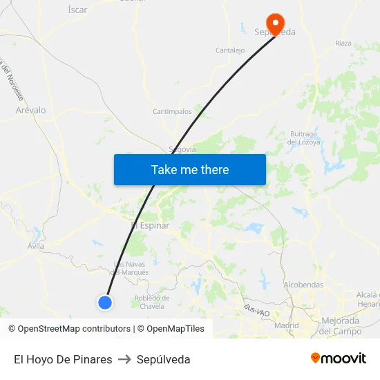 El Hoyo De Pinares to Sepúlveda map