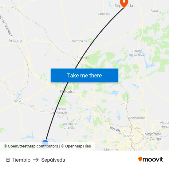 El Tiemblo to Sepúlveda map