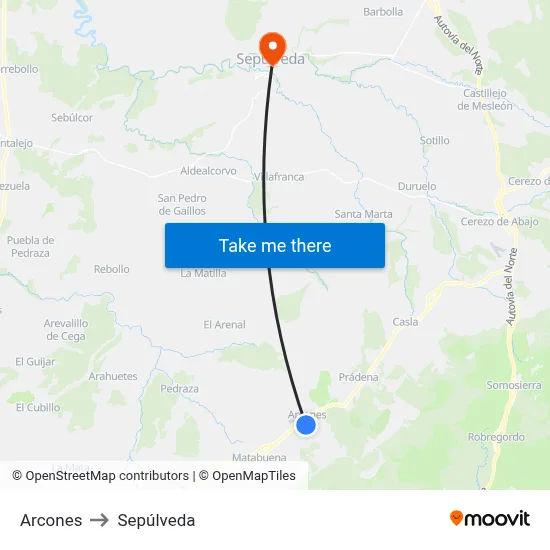 Arcones to Sepúlveda map