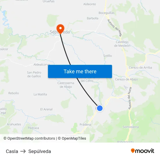 Casla to Sepúlveda map