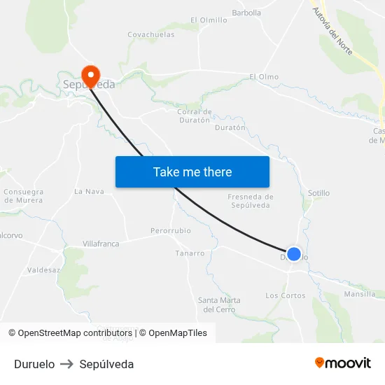 Duruelo to Sepúlveda map