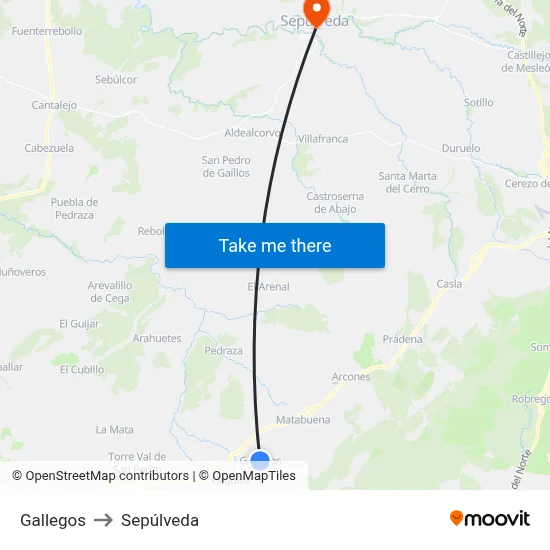 Gallegos to Sepúlveda map