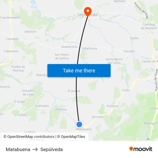 Matabuena to Sepúlveda map