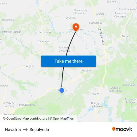 Navafría to Sepúlveda map