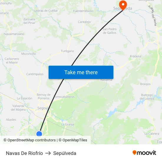 Navas De Riofrío to Sepúlveda map