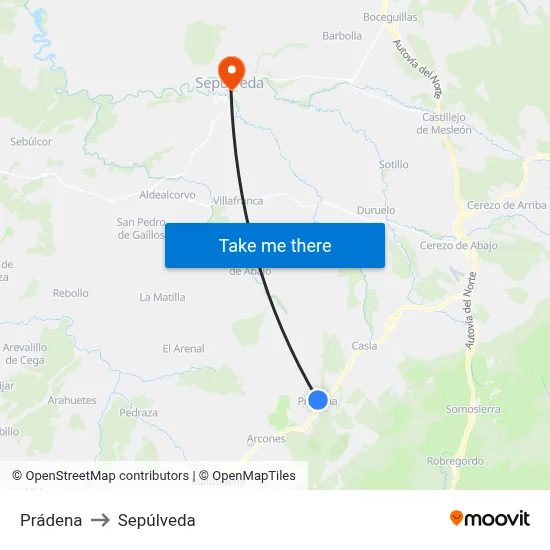 Prádena to Sepúlveda map