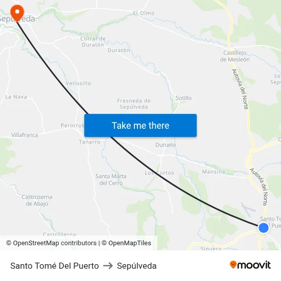 Santo Tomé Del Puerto to Sepúlveda map