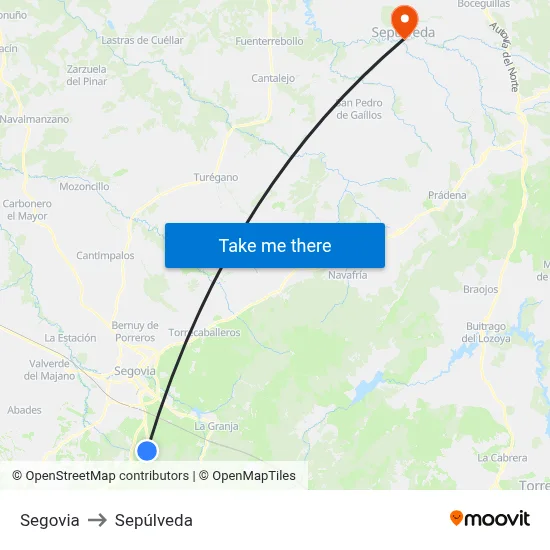 Segovia to Sepúlveda map