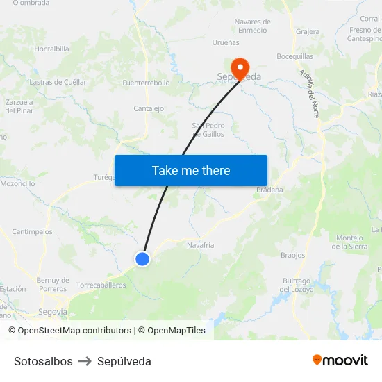 Sotosalbos to Sepúlveda map