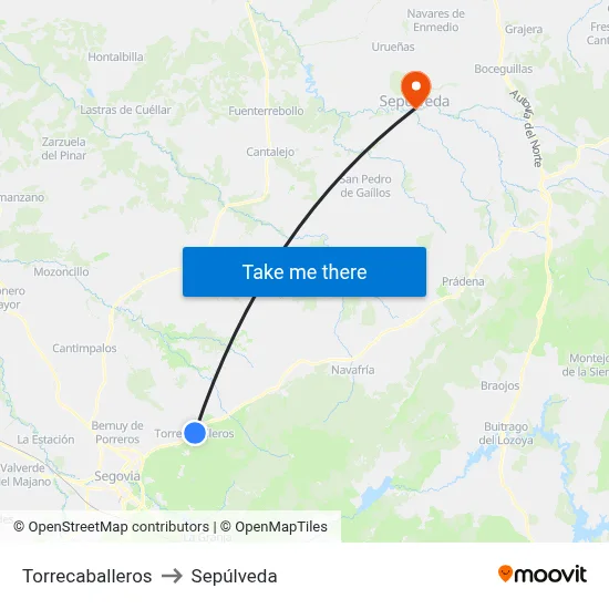 Torrecaballeros to Sepúlveda map