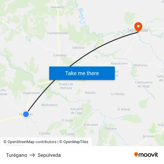 Turégano to Sepúlveda map